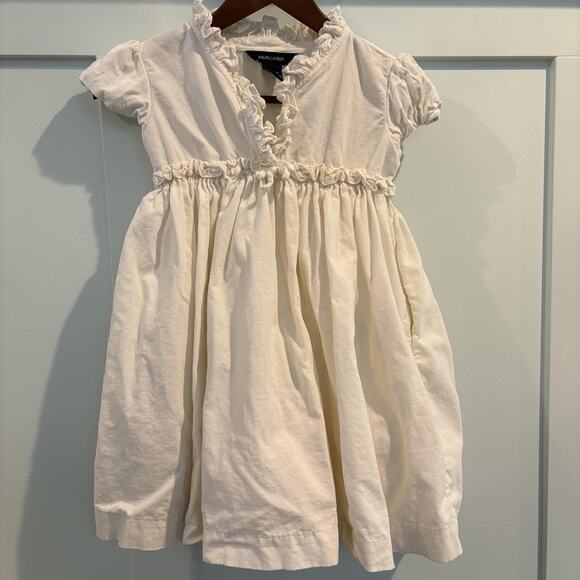 Ralph Lauren Dress Girls 6X Ivory Ruffle Trim Short Sleeve Corduroy Pockets - Picture 1 of 15